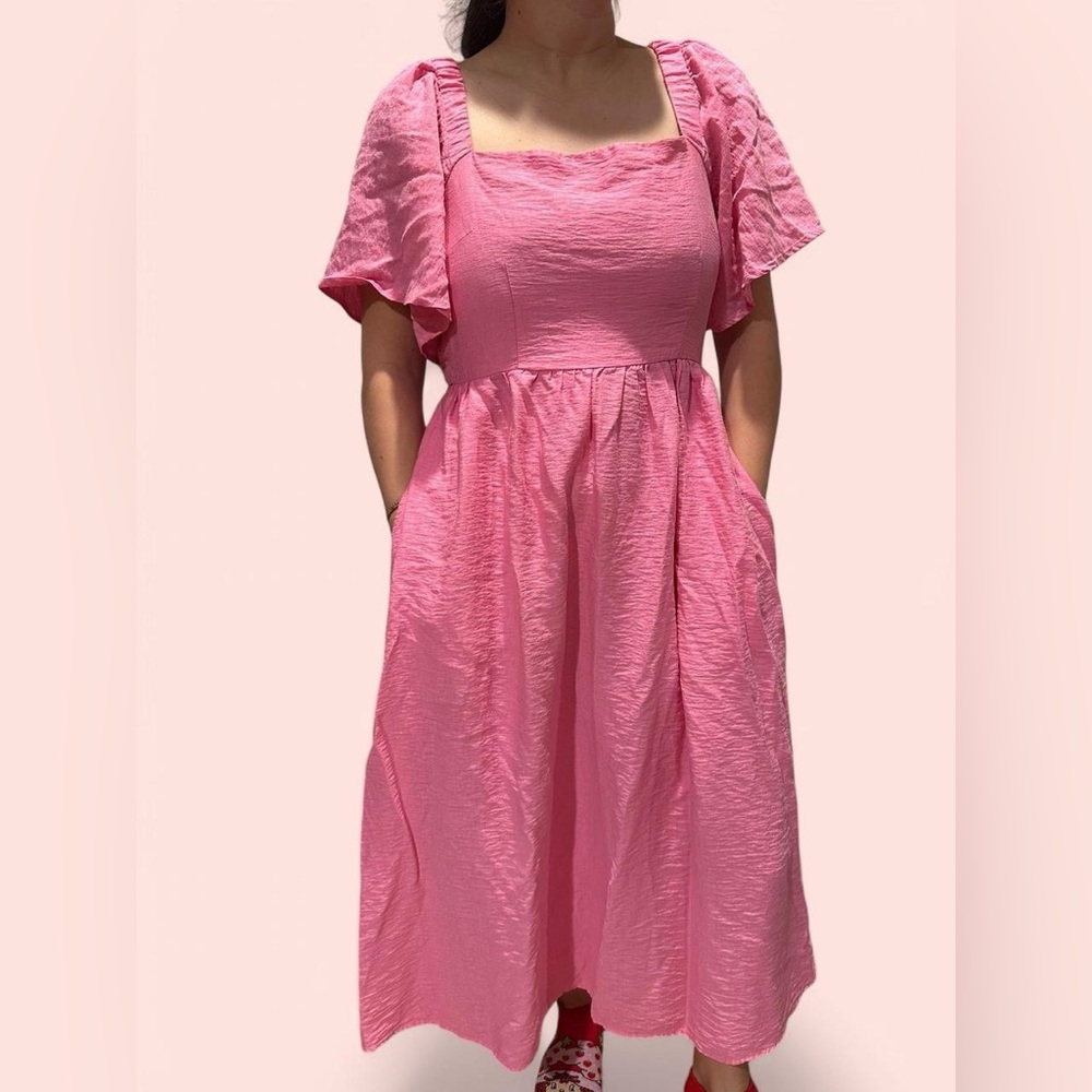 Pink Midi Dress with tie back closure and flutter sleeve by A New Day Medium